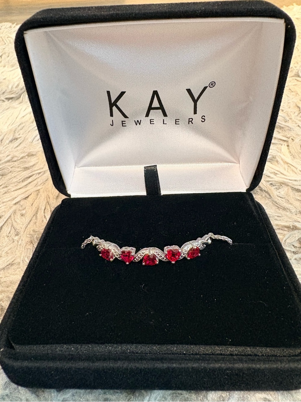 Lab-Created Ruby Heart Bolo Bracelet Sterling Silver